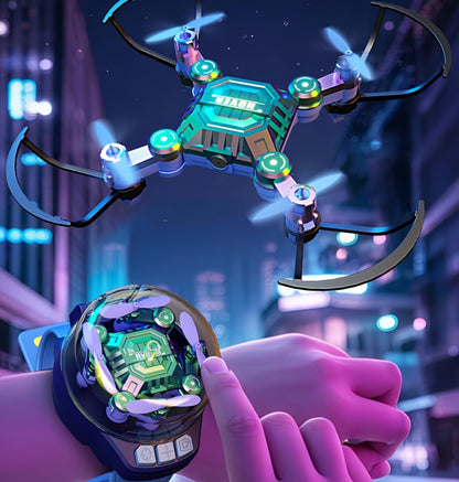 Mini RC Quadcopter with Watch-Style Storage & 2 Rechargeable Batteries – Stable Hover, Indoor Outdoor Beginner Drone, Fun Gift for Boys Girls Kids, Christmas Halloween Birthday, Blue Green Black