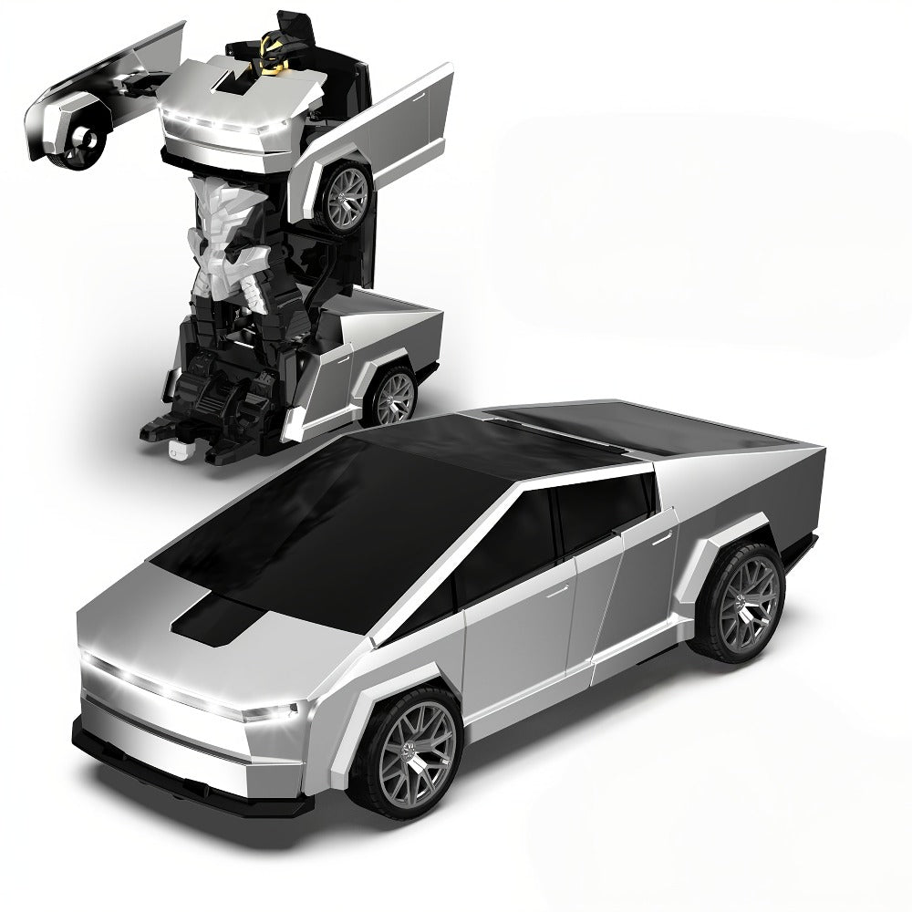 Transforming Robot RC Car 1:18 Scale – One-Button Transform, LED Headlights, 360° Spinning & Drifting Remote Control Toy Car for Boys & Girls, Birthday Christmas Easter Gift, Grey Red Silver