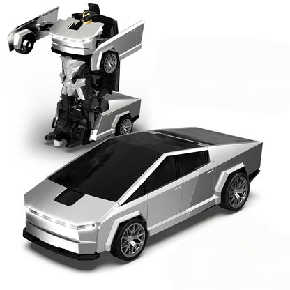 Transforming Robot RC Car 1:18 Scale – One-Button Transform, LED Headlights, 360° Spinning & Drifting Remote Control Toy Car for Boys & Girls, Birthday Christmas Easter Gift, Grey Red Silver