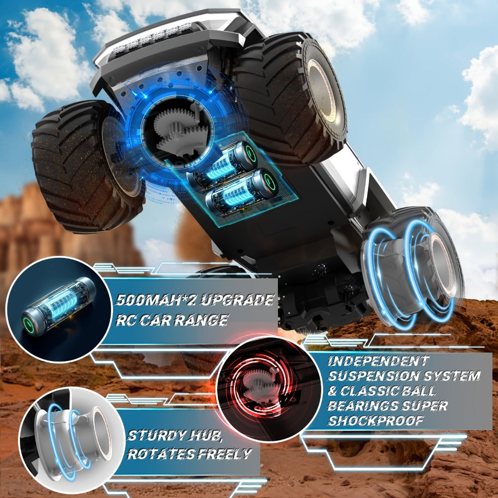 RC Monster Truck 1:12 Scale 4WD 2.4GHz All-Terrain Remote Control Car with LED Lights Sound Effects – Cybertruck & Pickup Truck Boys Gift Kids