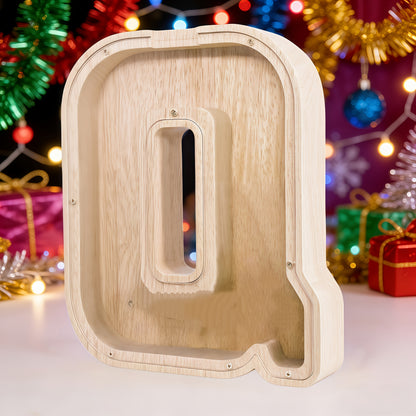 Alphabet Letter Piggy Bank A-Z Wooden Coin Bank Large Capacity Transparent – Personalized Savings Box for Kids | Back to School, Christmas & Birthday Gift