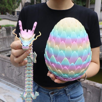 Dragon Egg Gift Set 3D Printed – 7.09in Scaled Egg + 23.62in Large Dragon Ornament, 10 Colors Rainbow Amethyst Crystal Fantasy Collector Gift for Adults Easter Valentine Birthday