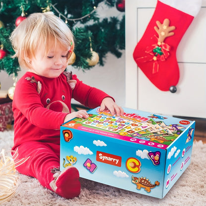6-in-1 Wooden Puzzle Set for Toddlers 1 2 3 Year Old – Alphabet Number Shape Animal Dinosaur Vehicle Puzzles with Storage Rack, STEM Educational Learning Toy Gift for Baby Boys Girls