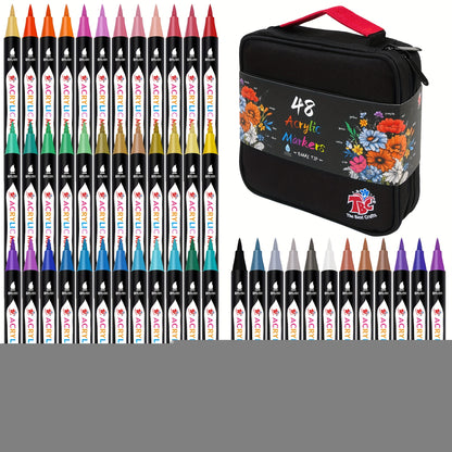 TBC The Best Crafts 48/72 /108 Dual Tip Acrylic Paint Markers, Double Zipper Design Topgrade Canvas Bag, Non-Toxic, Odorless, Suitable for Paper,Pottery, Stones, Glass,outdoor Painting