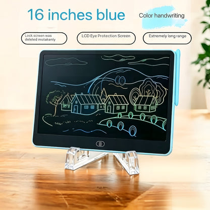 LCD Doodle Board 16 Inch with Stand – Flexible Screen Eye Protection, Portable Educational Drawing Toy for Kids & Adults, Home School Office Travel, White Pink Sky Blue