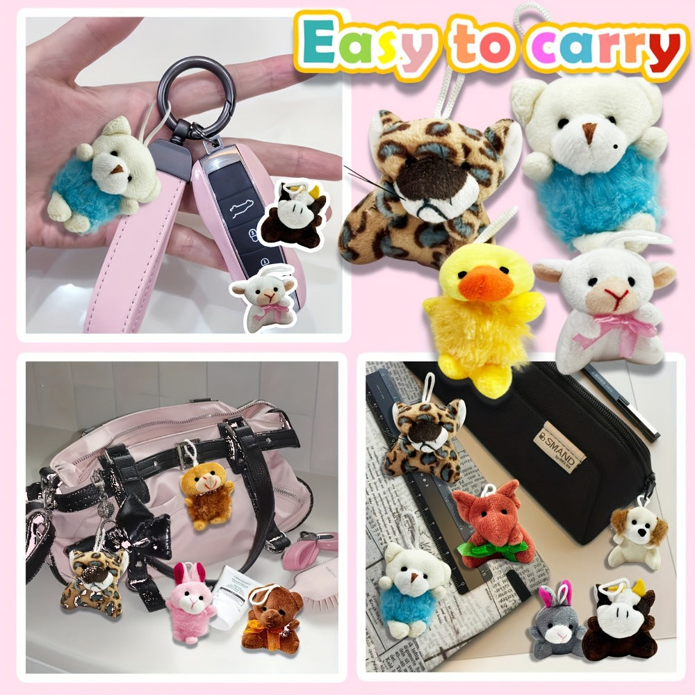 Bulk Mini Animal Plush Keychain Toy 24 Pack — Small Stuffed Animals Assorted Random Colors, Party Favors for Kids, Carnival Prizes, School Gifts, Goody Bag Fillers, Christmas Easter Halloween Valentine