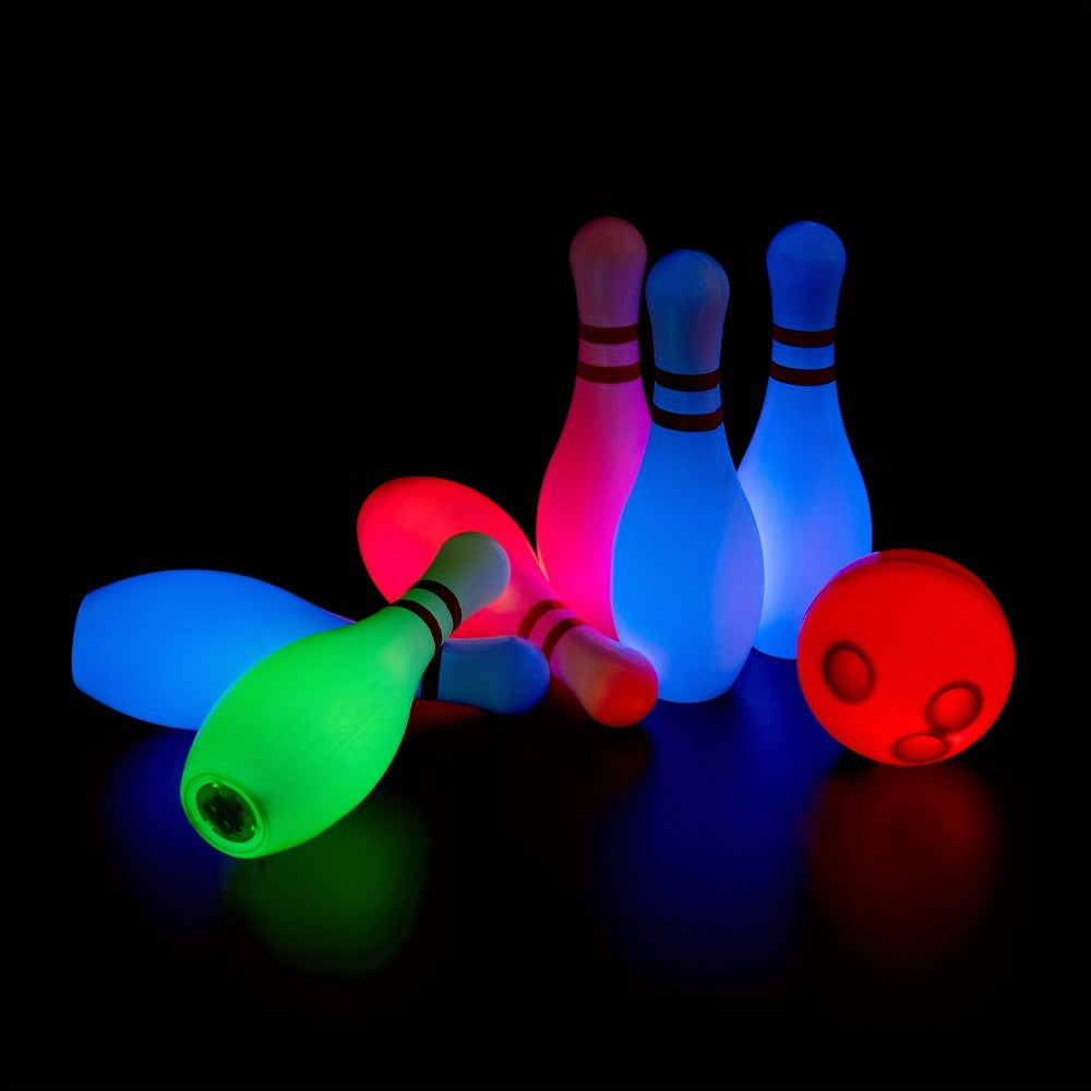 Kids Glow Bowling Set 12 Piece Light-Up Pins & Balls 10 Pins 2 Balls 7.87 Inch Indoor Outdoor Toddler Game Active Play Birthday Gift Boys Girls Ages 3+