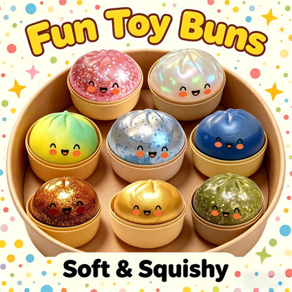 Glitter Dumpling Squishy Stress Ball 3 Pack with Steamer Box – 2026 Upgrade Stretchy Fidget Sensory Toy, Colorful Squishies for Kids & Adults, Party Favors & Stocking Stuffers, Random Colors