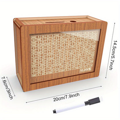 2 Sets - Wooden Savings Bank with Digital Counter, 7.87 X 5.7 Inches - Adult Savings Goal - Holds $10, 000 Coins - Ideal Gift for Friends - High Quality Wooden Savings Bank