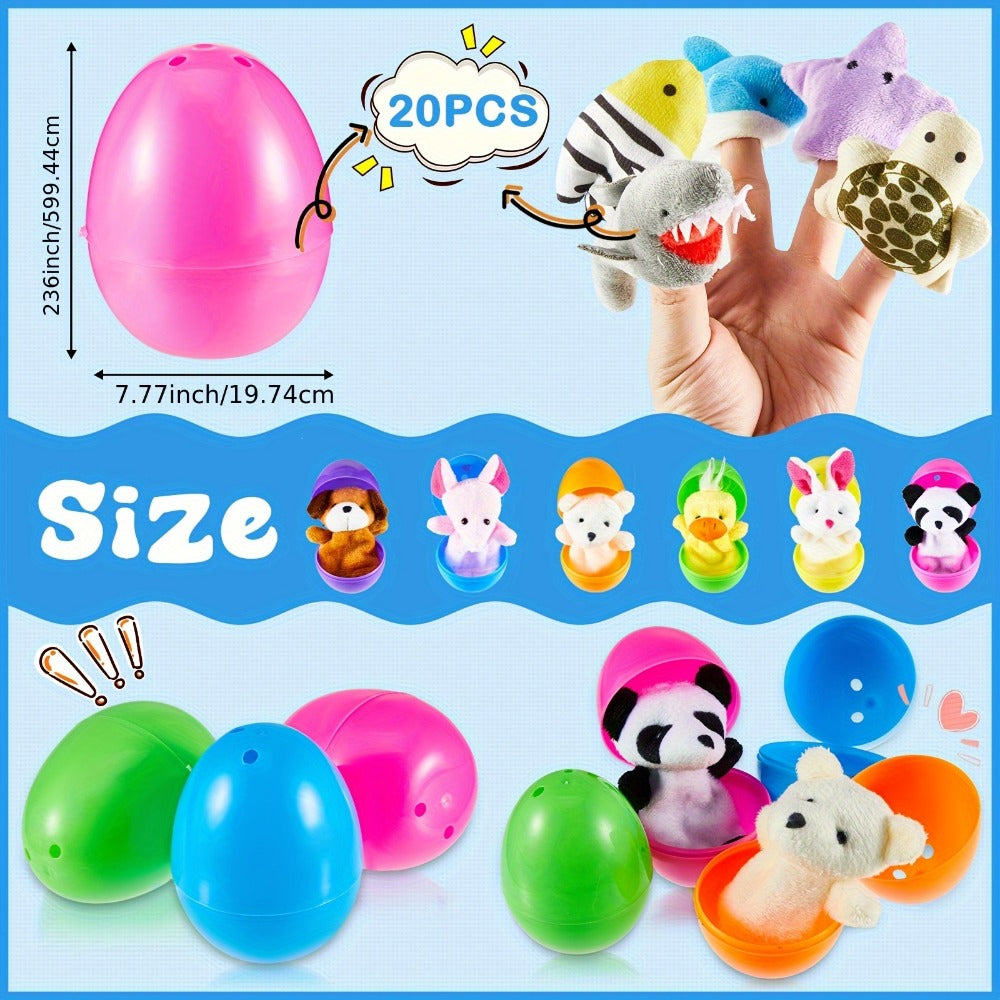 20 Set/40pcs Finger Puppets with Eggs Prefilled Egg with Cartoon Animal Puppets Toys Back to School Soft Plush Dolls Props for Party Basket Stuffers (Cute Style)