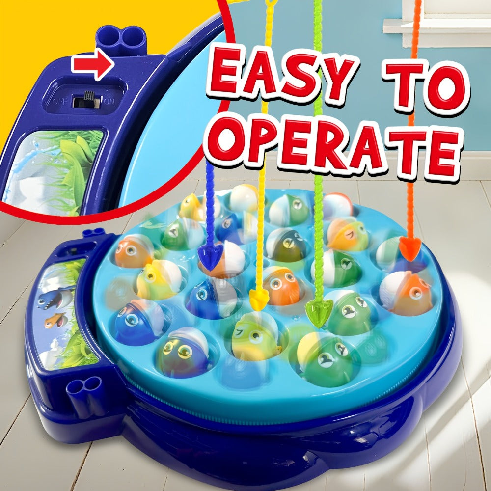 Kids Fishing Game with Rotating Board – 21 Fish & 4 Fishing Rods, Fast-Action Electronic Fishing Toy for Toddlers Ages 3+, Fun 2-4 Player Family Game, Great Birthday Gift