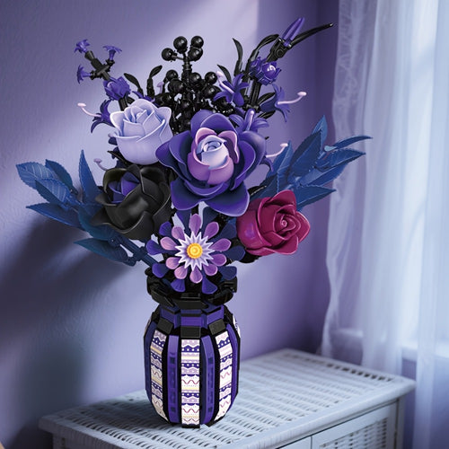 Gothic Flower Bouquet Building Block Set 1218pcs – DIY Artificial Floral Arrangement & Vase Brick Kit, Multicolor Home Office Decor Display, Unique Birthday Valentine's Day Gift for Women