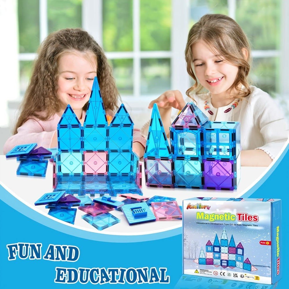 Magnetic Tiles Building Set 32 Pcs – 3D Magnetic Building Blocks for Kids Ages 3-8, Princess Castle Construction Toy for Boys & Girls, STEM Educational Gift for Birthday Christmas