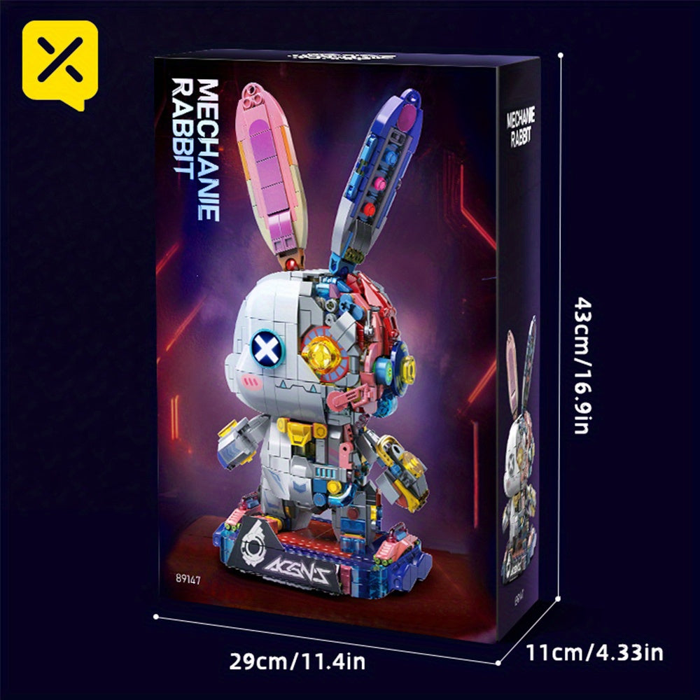 1377pcs Building Block Mechanical Rabbit, Punk Style Middle-Scale Model, Pink Exterior And ABS Material, Easy Assembly Operation, Suitable As Halloween, Christmas, Thanksgiving Gifts, Shipped in Color Box