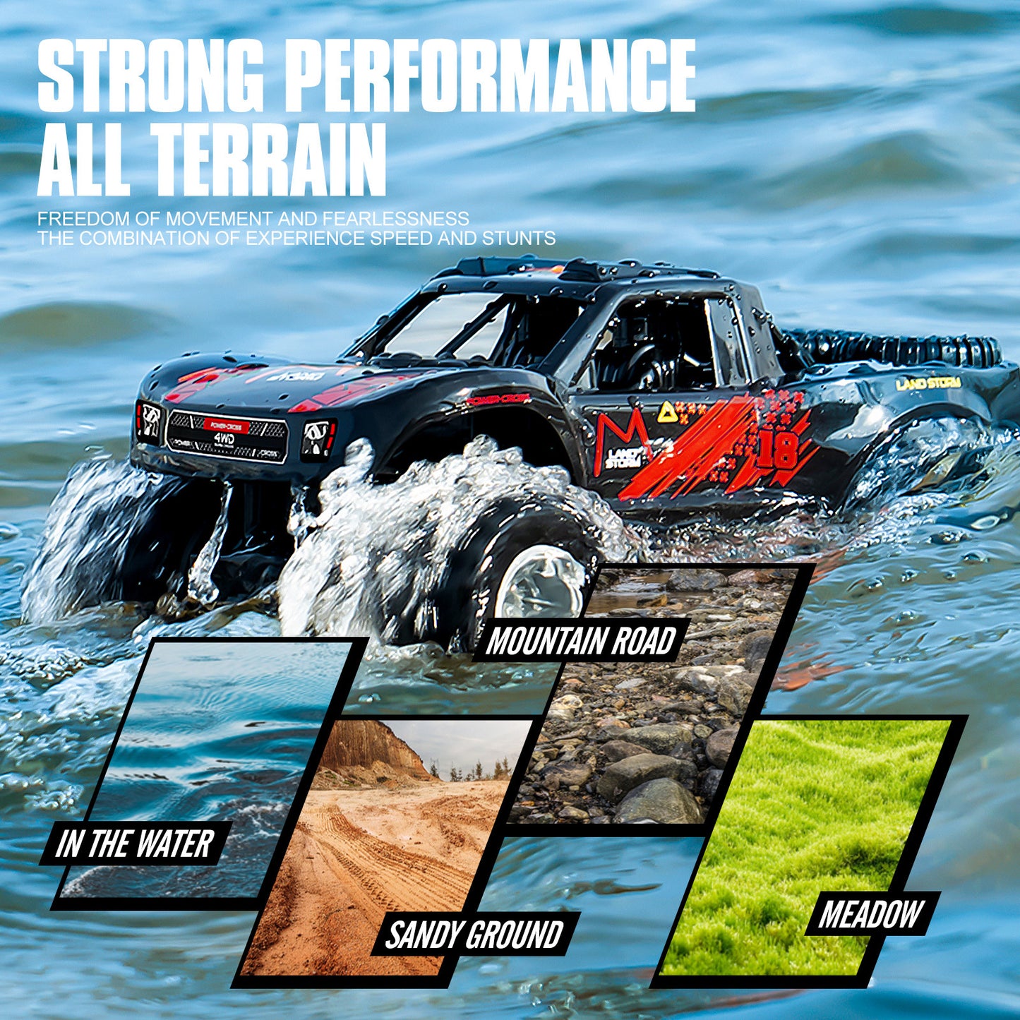 RC Trucks 4x4 Offroad Waterproof 1:16 Amphibious Remote Control Car with 2 Rechargeable Battery 4WD All Terrain Monster Truck RC Car for Boys 4-7 gift present