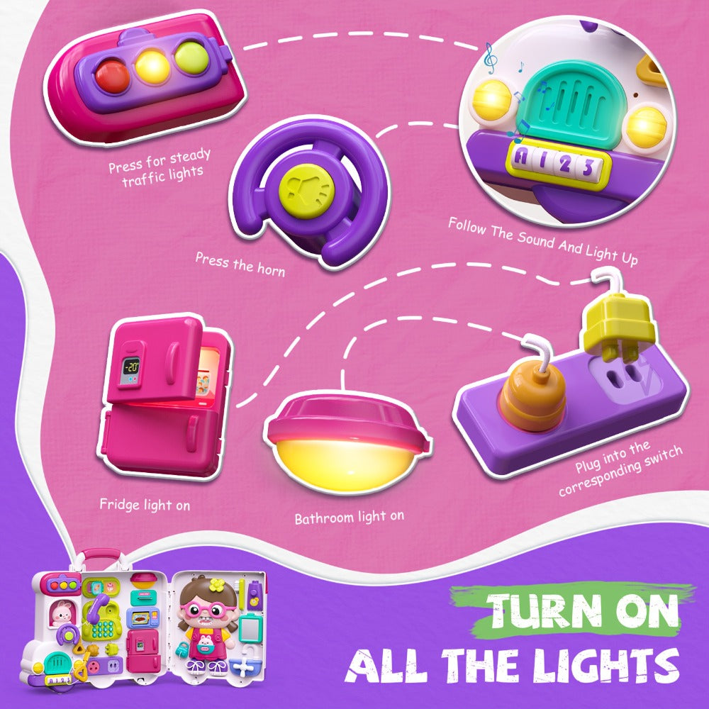 Musical Busy Board Bus Toy for Toddlers 18 Months – Pink Baby Activity Board, Early Educational Motor Skills Developmental Toy for 1 2 Year Old Boys & Girls, Birthday Gift for Baby