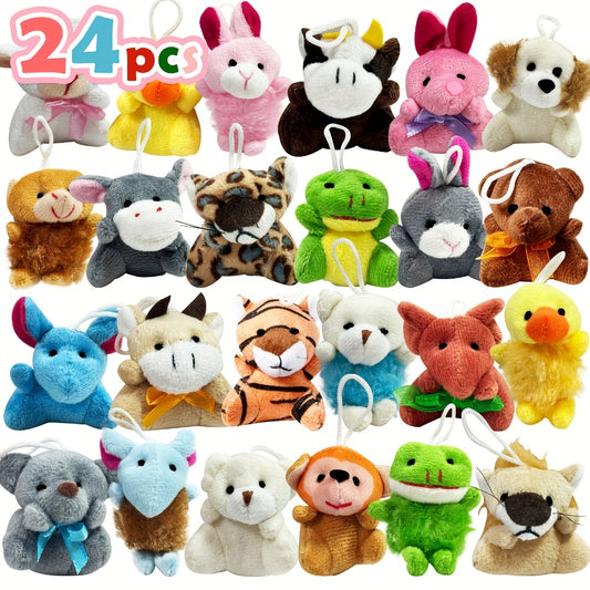 24pcs Mini Animal Plush Toy Assortment (Random Color 24 Units), Animals Keychain Decoration for Kids, Small Stuffed Animal Bulk for Kids, Carnival Prizes, School Gifts, Christmas Easter Halloween Valentine'S Day Party Favors