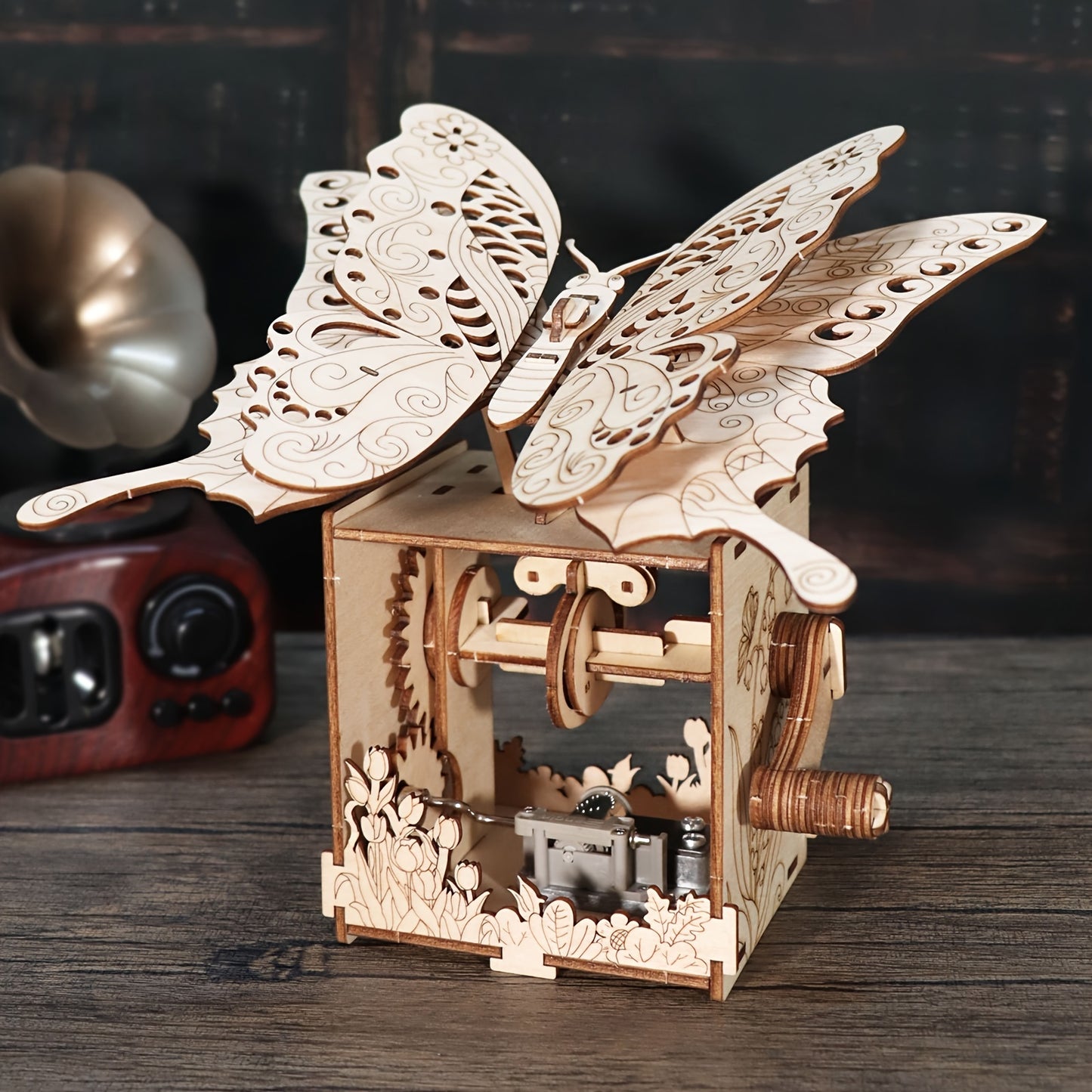 3D Wooden Puzzle Hand Butterfly Music Box You Are My Sunshine Handmade Assembly Model Kit Holidays Birthdays Christmas Gifts Halloween Party Favors