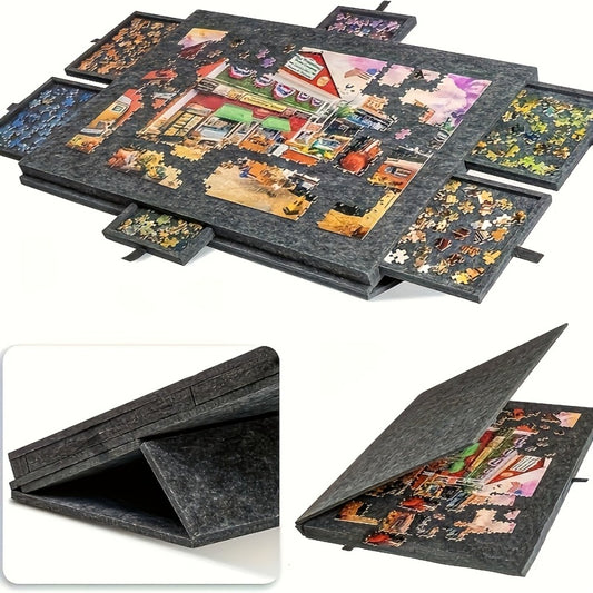1000pcs Large Puzzle Board, 6-Drawer Classification System with Tile Storage, Foldable Jigsaw Table with Built-In Stand & Protective Cover, Portable Puzzle Organizer for Adults