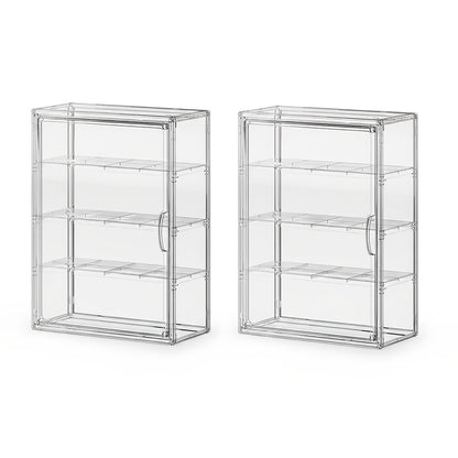 Acrylic Display Case Wall Mounted 4 Tiers – Clear Figure Display Cabinet with 3 Adjustable Dividers, Magnetic Door & Dust-Proof Design for Action Figures, Collectibles, Funko Pop, Toys & Models