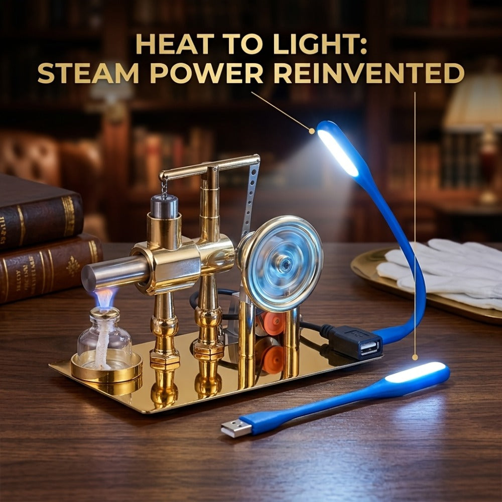 Stirling Engine Generator Kit Single Cylinder Stainless Steel – Real Working Heat Engine Model Generates Electricity, STEM Physics Experiment Toy Educational Science Gift for Teens Adults Engineers Ages 14+