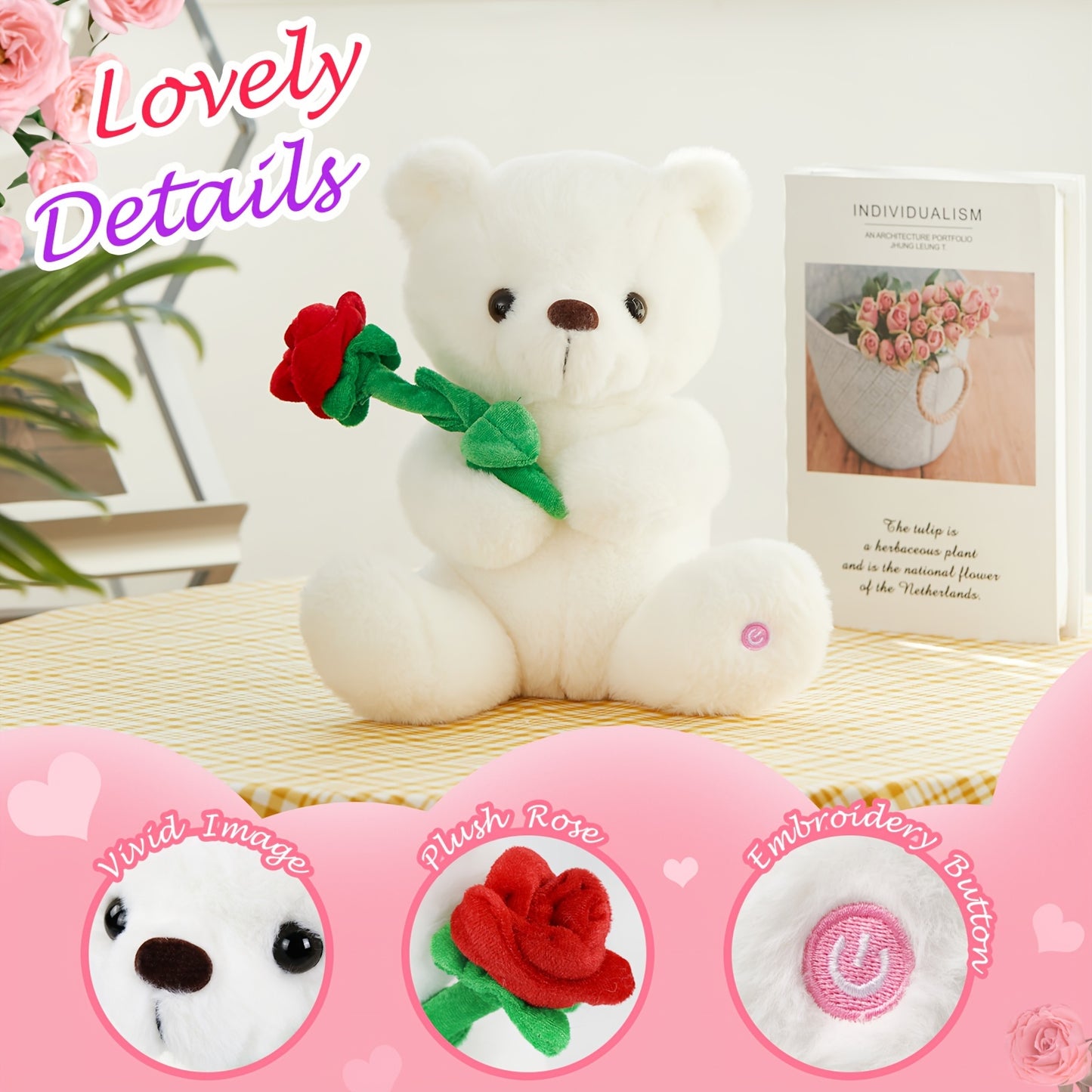 Glowing Rose Bear Plush Toy (Without Battery), Happy Mother'S Day Gift Cute Soft Stuffed Animal with Lights, Birthday Party Gifts Toy for Lover, Valentine'S Day Decor, Playing Companion Doll