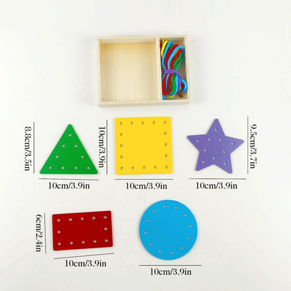 5-Pc Lacing Cards Wooden Lacing Shapes in a Box Wooden Threading Toys Fine Motor Skill Activity Toys Double-Sided Shape Panels