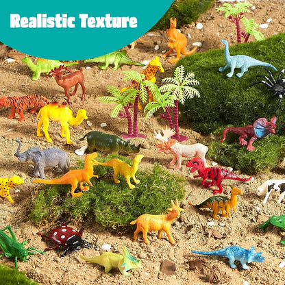 69pcs Small Animal Figures Toys For Kids, 5 Animals In A Set, Nature World Animal Figures, Mini Jungle Toy Set With Sensory Bin, Realistic Wild Animal Kingdom, Zoo, Ocean, Farm Animals Figurines, Dinosaur Party Favors, Cool Christmas Birthday Gifts