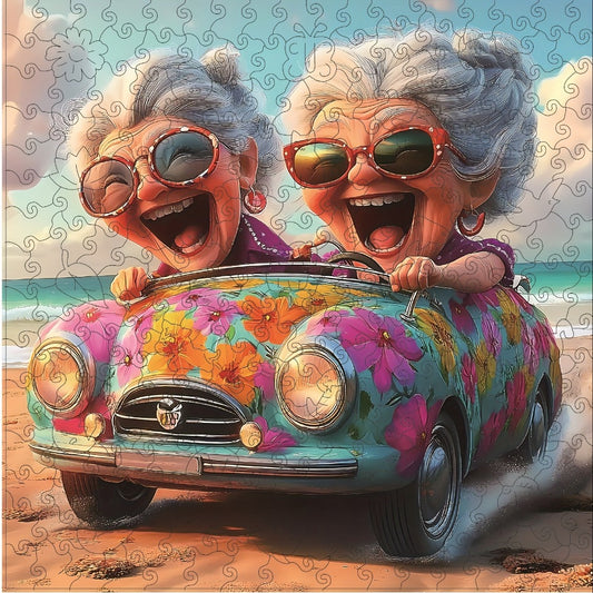 Happy Old Lady Wood Puzzles, Irregular Animal Shaped Unique Wooden Jigsaw Puzzle, Special Holiday Gifts for Friends Family Modern Art Home Decor