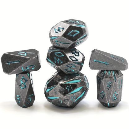 Metal DnD Dice Set 7pcs Glow in the Dark – Stonehenge Zinc Alloy Polyhedral Dice with Display Box, D4 D6 D8 D10 D12 D20 for D&D RPG Tabletop Games, Unique Gamer Gift Blue