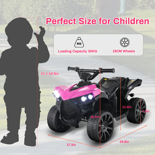 6V Kids Ride on Toy, 4-Wheeler Quad ATV Play Car W/1.86MPH Max Speed, Treaded Tires, Rubber Handles, Headlights, Pedal Accelerator (Pink)- Halloween Christmas Birthday Gift for Boys&Girls