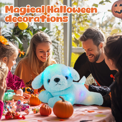 Glowing Music Blue Puppy Plush Toy, Cute And Soft Stuffed Animal Doll, Birthday Gifts, Halloween Christmas Gift, Children's Soft Plush Doll, Interior Decoration Ornament Plush Toy