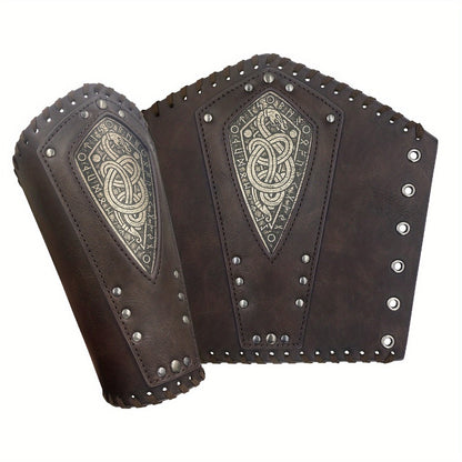 Viking Snake Wrist Guards 2-Pack Medieval Norse Leather Bracers, Nordic Retro Cosplay Props for Halloween LARP Renaissance Faire Costume Accessory, Black & Coffee