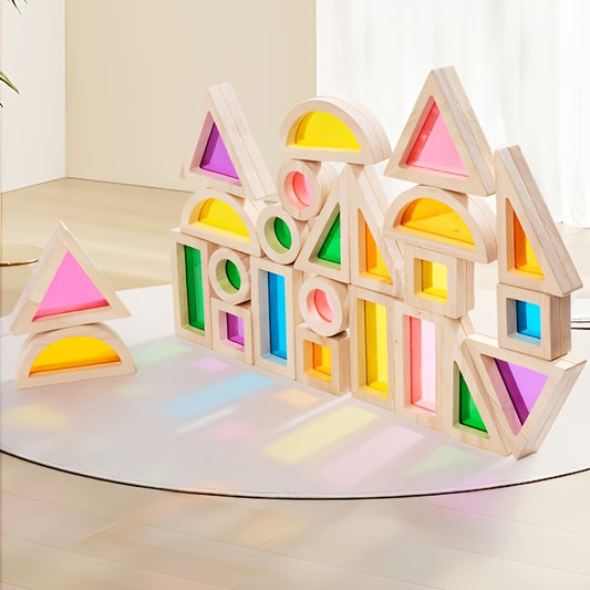 Translucent Colored Building Blocks, Imaginative Construction Toys for Kids, Geometric Wooden Playthings, Sensory Activities for Children And Parent-Child Bonding, Educational Toys, Gifts for Birthdays And Holidays, Craft Kits