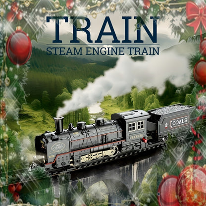 Battery Operated Steam Engine Train Toy Set with Tracks – Electric Locomotive Model for Kids Boys Girls Ages 3+, Classic Black Train, Birthday Christmas Halloween Gift
