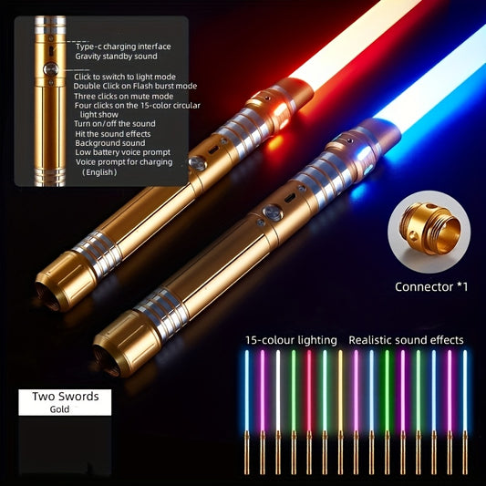 15-Color 2-In-1 Metal Gravity Sensing Light Up Saber Rechargeable Sword, Light Sword Upgraded Version Party Glow Sword for Halloween And Christmas Gift