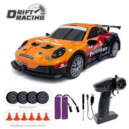 AmericanNew RCDriftCar 1:24Scale4WD 2.4GHZ28km/hHighSpeed Alloy MetalPlastic MaterialCrashResistant RacingCarWith Drift Tires, BarricadesAnd LEDLights 2Batteries ChristmasBirthday Gift ForBoysAndGirls, Crash Resistant Car, Sporty Design, Durable