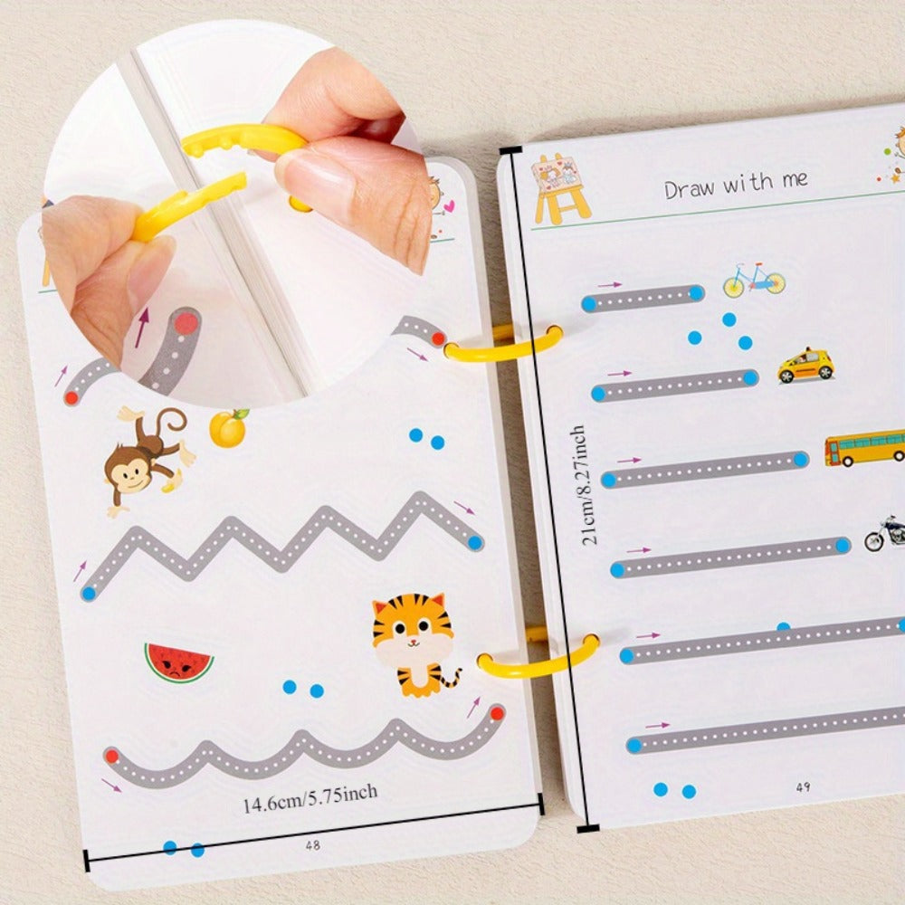 Magic Practice Book Set – Reusable Handwriting & Calligraphy Workbook with Erasable Pens, Letter Number Tracing for Kids, 64 Pages Writing Practice Gift for Boys Girls