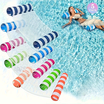 4-in-1 XL Pool Float 5-Pack – Hammock Saddle Lounge Chair Drifter Multi-Purpose Water Float, Non-Stick PVC, for Adults & Kids, Summer Pool Beach Lake Outdoor Fun