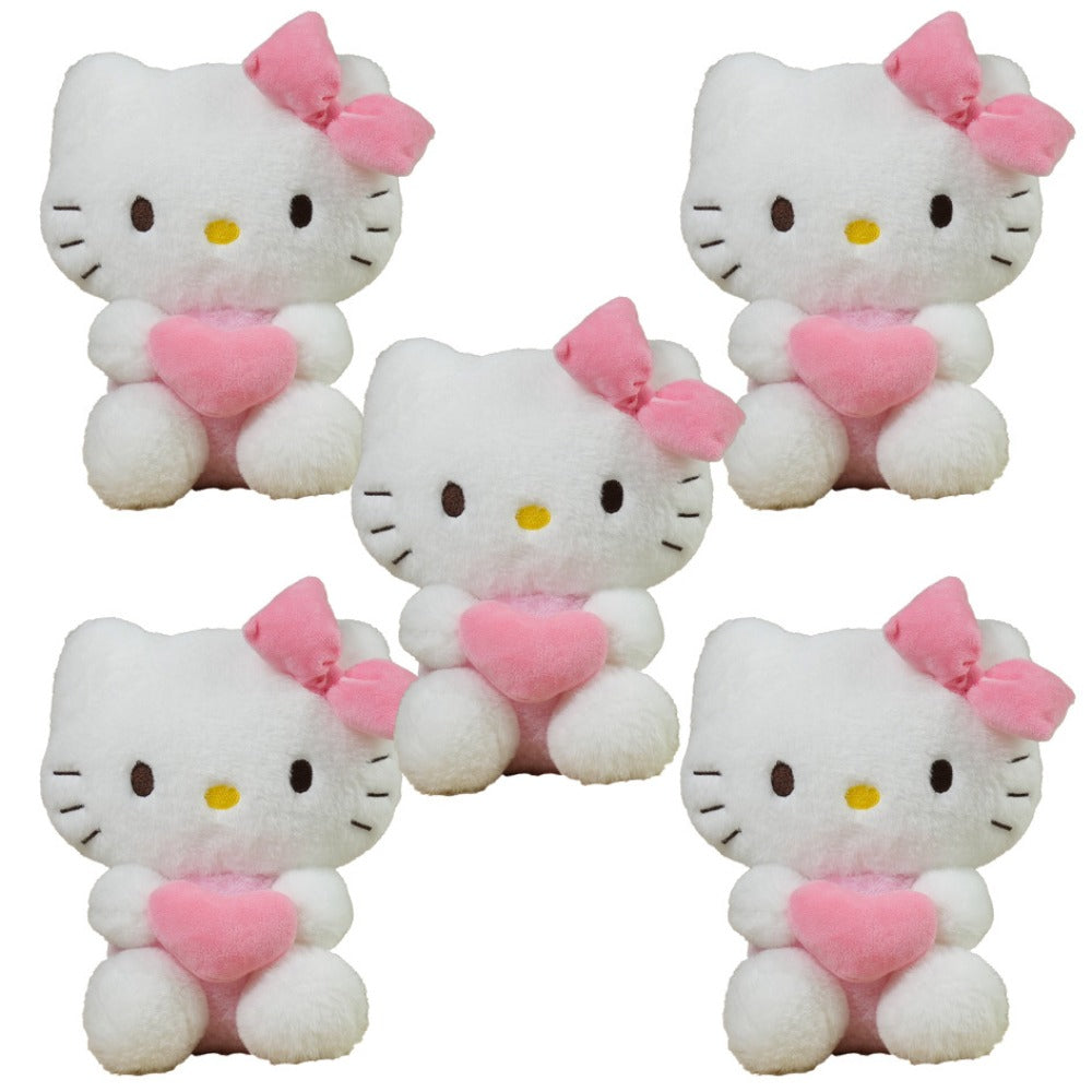 Sanrio Plush Toy 5pcs Set — Licensed Hello Kitty, Kuromi, My Melody & Gudetama Stuffed Animals Holding Hearts, Kawaii Gift for Girls, Birthday Christmas Holiday Surprise Decor