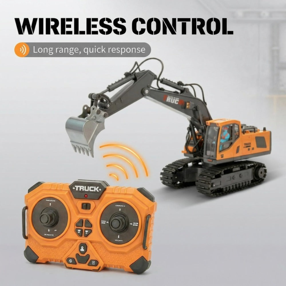 RC Construction Vehicle Toy 2.4GHz Remote Control Excavator Bulldozer Loader with Alloy Metal Cover Lights Sound Effects, Crawler Tractor Truck for Boys Ages 8 and Up, Birthday Gift