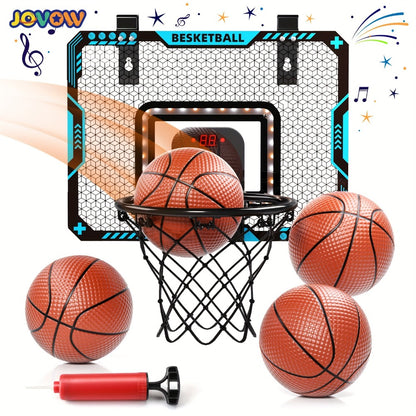 Door Basketball Hoop Set for Kids & Adults – Indoor Outdoor Mini Basketball Stand with LED Lights, Electronic Scoreboard & 4 Basketballs, Perfect Birthday & Christmas Gift for Boys and Girls