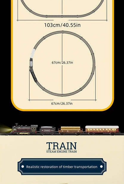 Battery Operated Steam Engine Train Toy Set with Tracks – Electric Locomotive Model for Kids Boys Girls Ages 3+, Classic Black Train, Birthday Christmas Halloween Gift