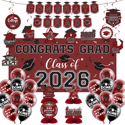 Graduation Decorations Class Of 2026, Golden Themed Graduation Decorations Set, Class Of 2026 Backdrop Banner, Graduation Hanging Swirl, Balloons And Honeycomb Supplies For Graduation Party