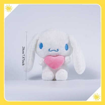 Kawaii Plush Set 5pcs Holding Hearts – Hello Kitty Kuromi My Melody Jade Gui Dog Sanrio Stuffed Animals, Room Decor Birthday Christmas Valentine Holiday Gift for Girls Teens Fans