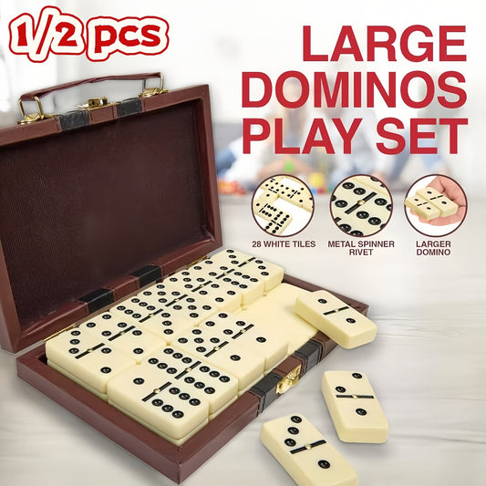 Double 6 Domino Set with Storage Case & Metal Spinner - 28 Tiles Classic Black Domino Game for Adults Kids Family | Premium Packaging 1 or 2 Pack | Holiday Christmas Thanksgiving Birthday Gift