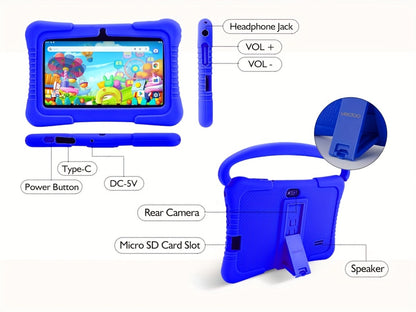 Veidoo Kids Tablet, 7 Inch Android Tablet PC, 2GB RAM 32GB ROM, Safety Eye Protection Screen, Wifi, Dual Camera, Games, Parental Control APP, Tablet with Silicone Case