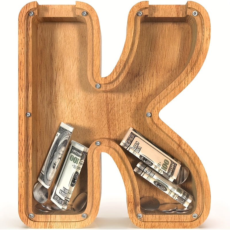26 Wooden Letter Penny Bank, Penny Bank for Adults, Alphabet Money Bank, Safe & Durable Savings Box Coin Bank Birthday Gift