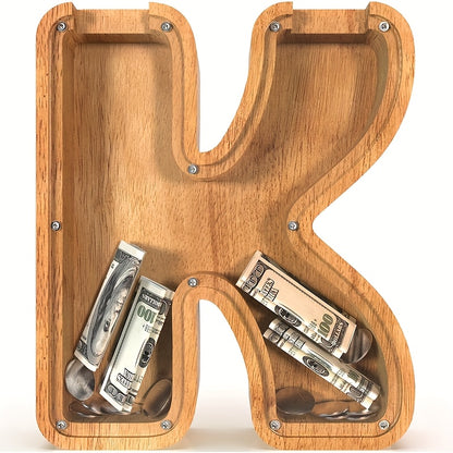 26 Wooden Letter Penny Bank, Penny Bank for Adults, Alphabet Money Bank, Safe & Durable Savings Box Coin Bank Birthday Gift