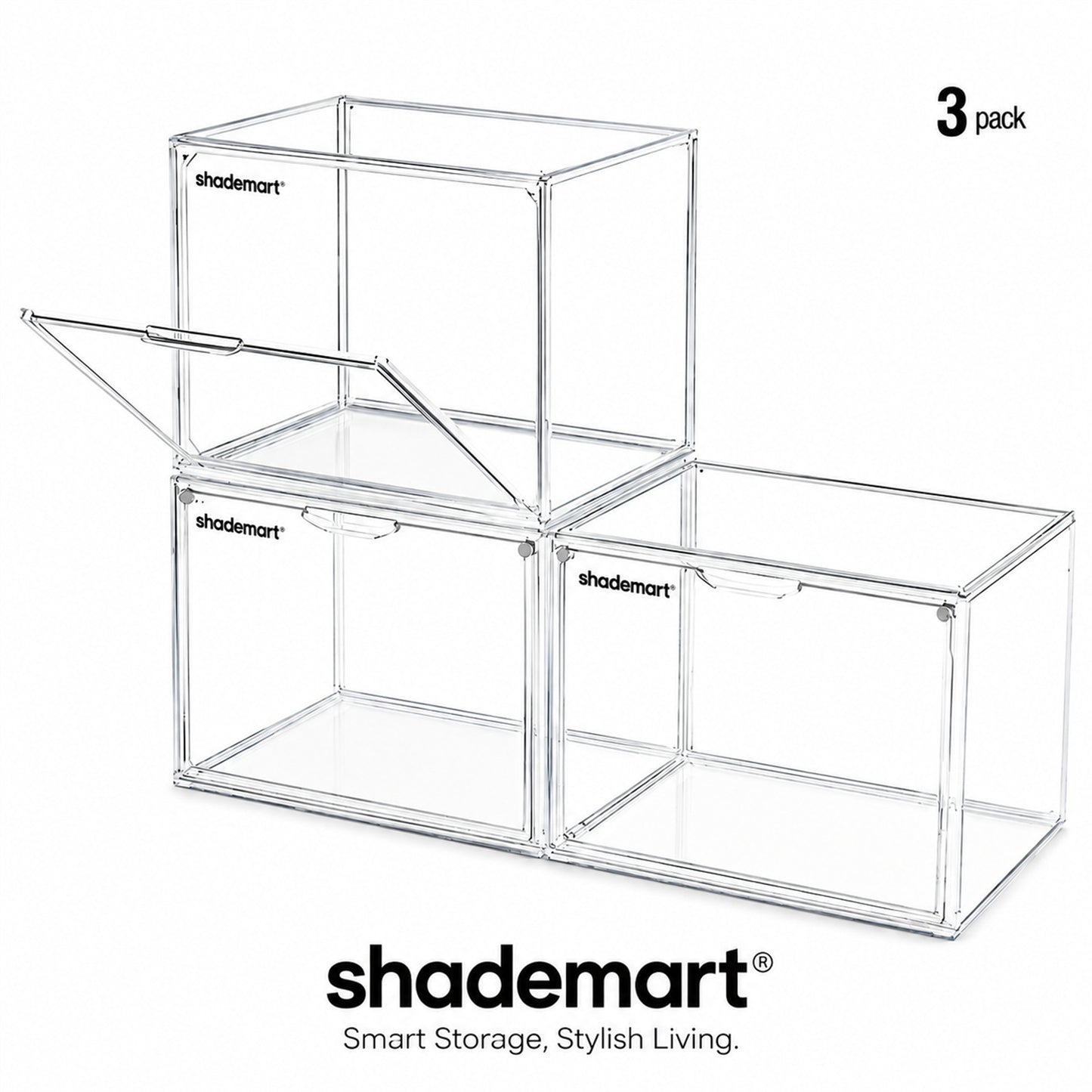 3pcs Clear Display Case Dustproof Storage Bins Containers Organizer Bag Show Box For Collectibles/ Car Model